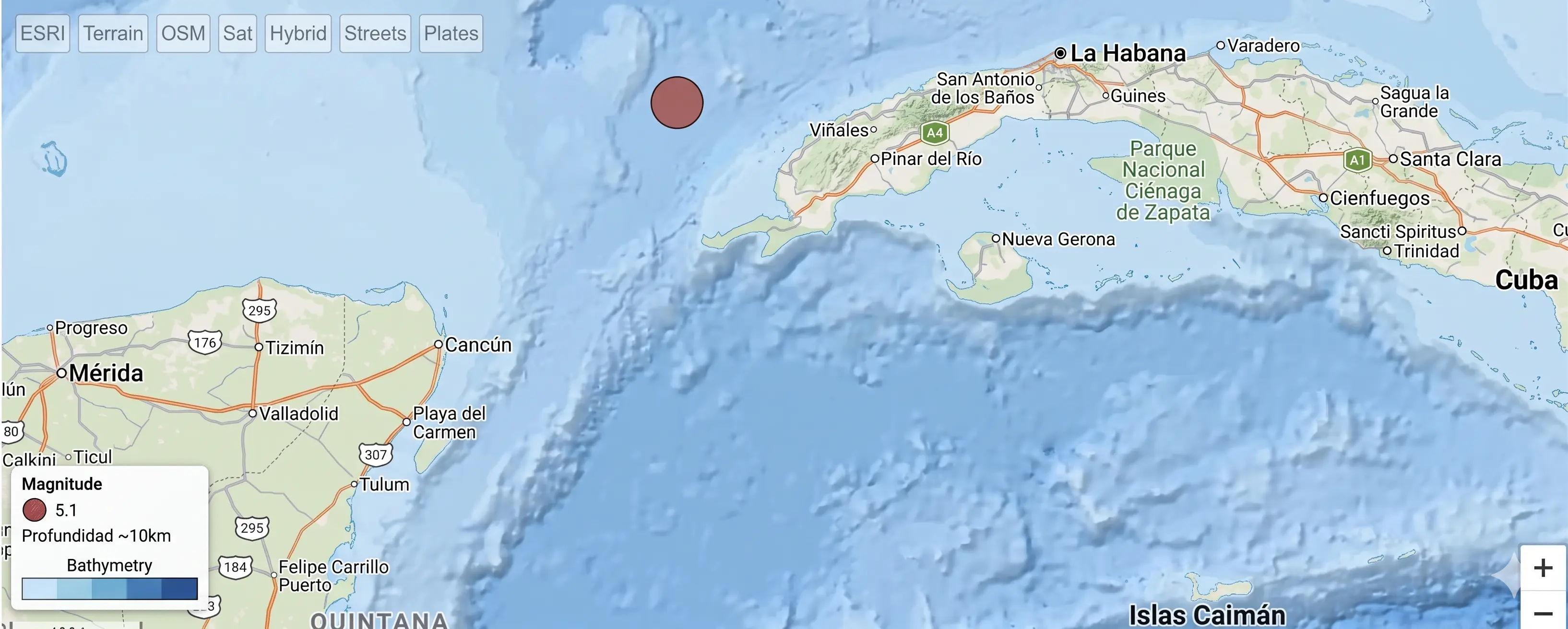 REPORTE SISMOLÓGICO: REGISTRADO TEMBLOR DE MAGNITUD 5.1 EN LAS CERCANÍAS DE PINAR DEL RÍO, CUBA | SE PERCIBE EN ZONAS DEL CARIBE MEXICANO
